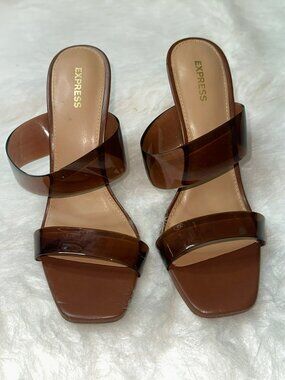 Express Brown Translucent Heeled Mules Minimalist Design Women's Ten
